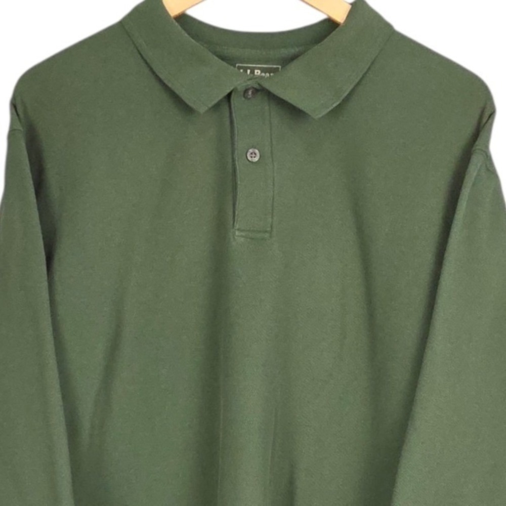 LL Bean Polo Men Large Green Long Sleeve Shirt Regular Fit Cotton Casual Outdoor